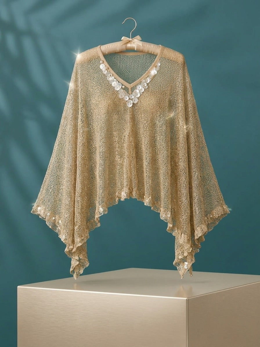 Sirma Poncho with Handmade Pearl Work