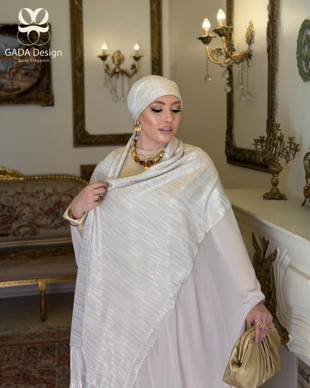 طقم قماش بليسيه مع شال بليسيه كبير وشيفون